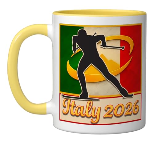 Italy 2026 Cross-Country Skiing Vintage Italy Flag Winter Ceramic Mug,