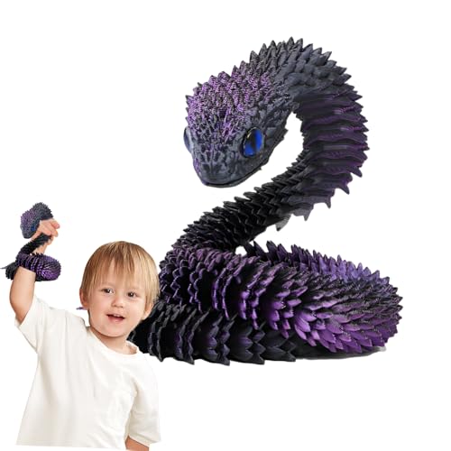 XPJBKC 3D Gedruckte Schlange Spielzeug, 40 cm Flexible SchlangenFidget Toys, 3D Gedruckte Tiere Spielzeug, 3D Gedruckte Kunststoff Schlangen für Büro und Zuhause Dekorationen (Lila)