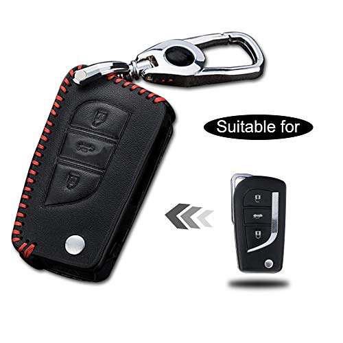 Carcasa Cuero para Llave Toyota 3 Botones Llave Control Remoto Plegable línea roja con Llaveros 1 PC Modelo B