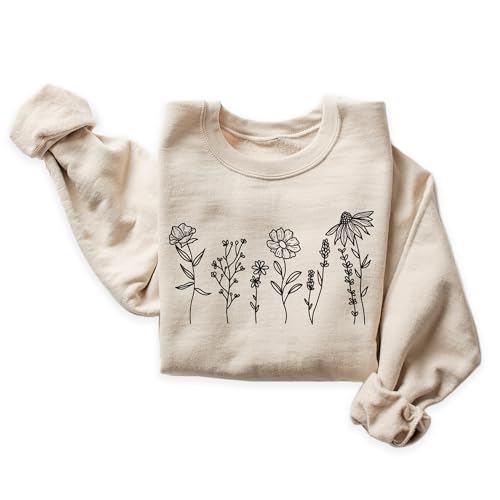 Flower Sweatshirt, Minimalist Wildflower Sweatshirt, Cute Floral Flower Sweater, Girlfriend Valentines Day Gift Ideas, Unisex Graphic Crewneck Sweatshirt