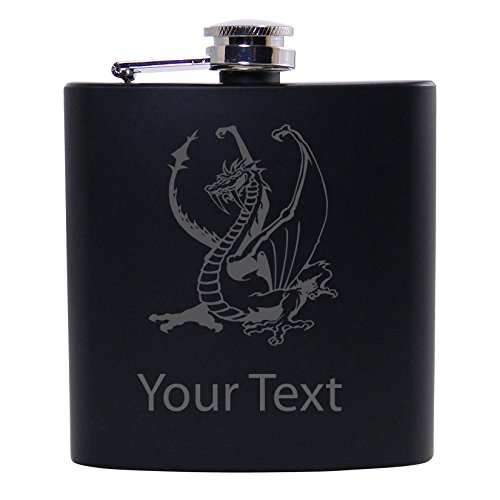 Personalized Custom Dragon Black Stainless Steel Hip Customizable Flask