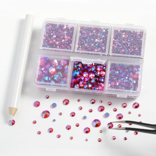 Image of BEADSLAND Hotfix Rhinestones, 4000 PCS Rhinestones for Clothes Crafts Mixed 6 Sizes with Wax Pencil and Tweezers Kit, SS6-SS30, Hyacinth AB