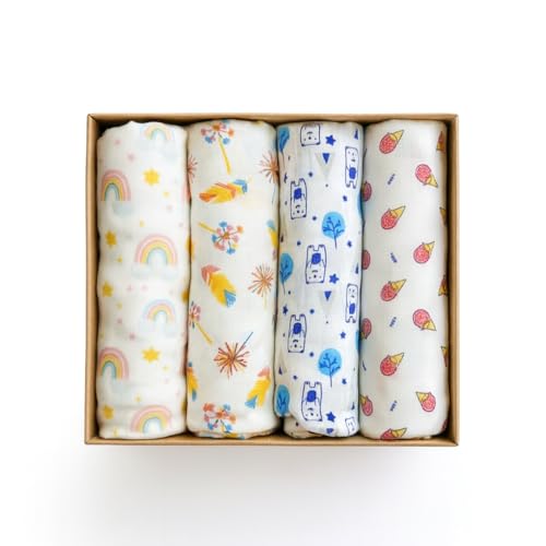 Image of Swaddle for Babies -100% Muslin Cotton Soft Swaddle /Blanket /Multipurpose Wrap for New Born Baby Girl & Boy | Perfect for Gifting | 100 x 100 cm | 0-6 Months, Set of 4