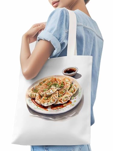 Canvas Tote Bag, Dumplings Simple Style Watercolor Aesthetic Canvas Tote Handbags for Women Shoulder Bag3