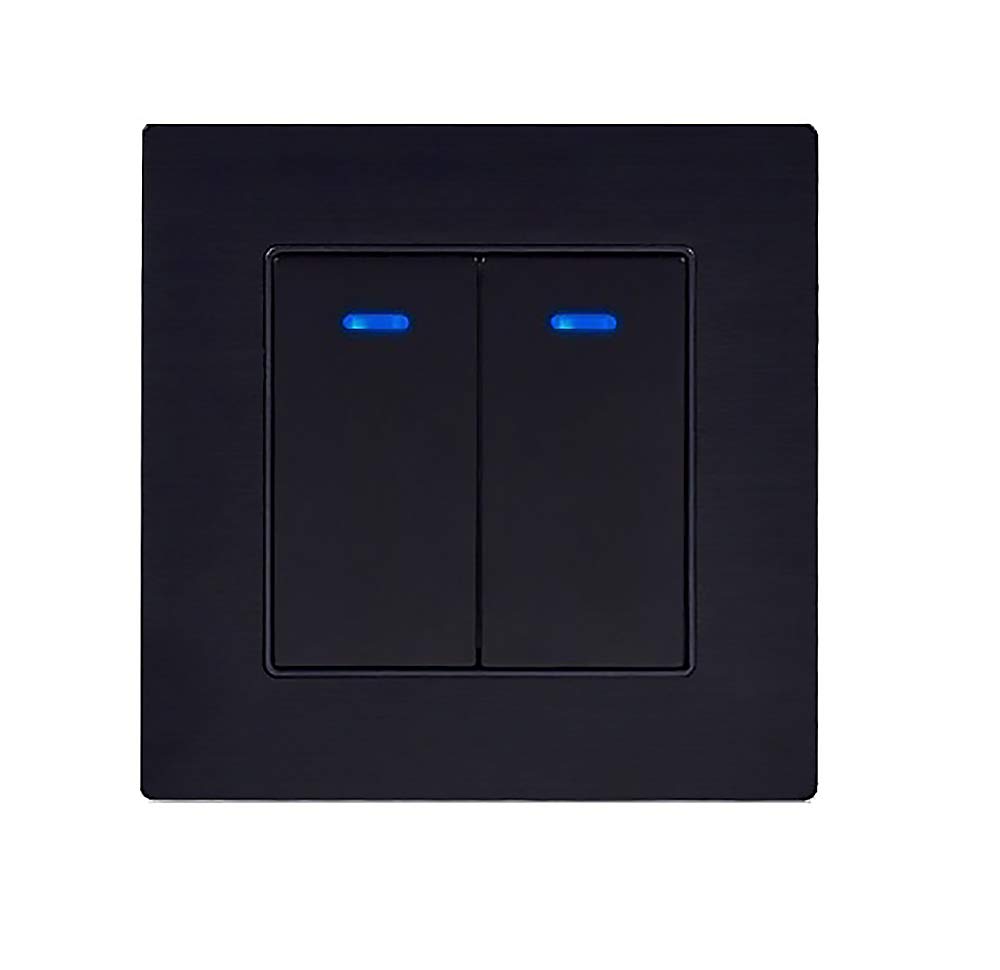 1/2 Gang 2 Way Black On/Off Wall Light Push Button Switch Switched LED Indicator Pass Through Switch Knight Black Aluminum Metal Frame (2gang2 way)