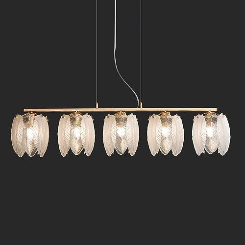 Lustre côtier moderne en verre et or pour une salle à manger prestigieuse