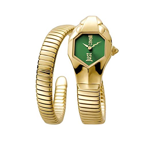Just Cavalli Signature Snake Glam DNA - Reloj de Pulsera para Mujer, Cuarzo, Correa y Caja de Acero Inoxidable, Color Dorado, Esfera analógica Verde - JC1L001M0055
