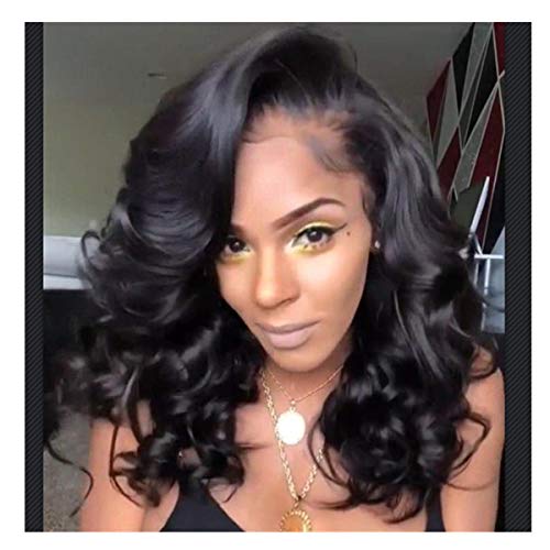 Midress Hair Brazilian Virgin Human Hair Lace Front Wigs Glueless Short Bob Human Hair Wigs Wavy with Baby Hair for Brown Women 30CM Short Wavy Lace Wigs (Black)