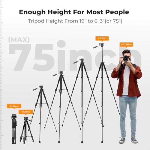 Image of K&F CONCEPT 75 inch Aluminum Camera Tripod, Lightweight and Compact for Travel
