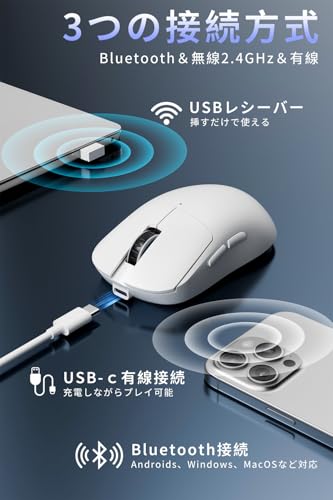 Kungix ゲーミングマウス ワイヤレス Bluetooth 超軽量 75g 低遅延 1ms 超高速 高耐久 8000DPI Type-C RGBライト オプティカルセンサー 5ボタン の商品画像 3