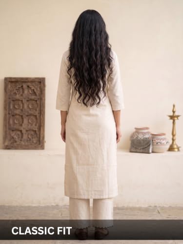 Image of Leriya Fashion Women's Cotton Kurta Pant Set | Cotton Kurta Sets for Woman | Round Neck 3 /4 Sleeve Regular Fit Straight Kurti | Office Wear Kurti Set for Women Casual