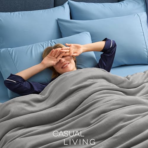 Image of Casual Living 32592 Full-Queen Size Fleece Bed Plush Blanket Home and Hotel Luxury Premium Collection Cozy Ultra-Soft Lightweight Blankets, Full /Queen, Grey