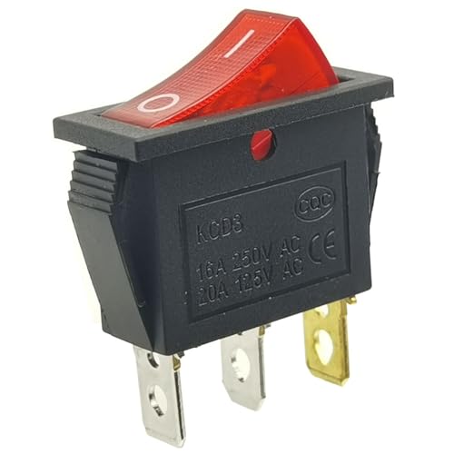 QIYANGBRO 5pcs KCD3 Black Shell AC110V/120V Rocker Switch Red Light Illuminated Snap-in Toggle Switch Power SPST ON-Off Switch 3 Pin, Use for Household Appliances Industrial Equipment (KCD3-101B)