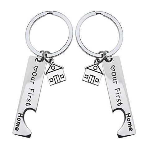 2Pcs Stainless Steel Our First Home Keychains Couple Keyrings New House Essentials Housewarming Jewelry Gifts for New Home Owners Cover