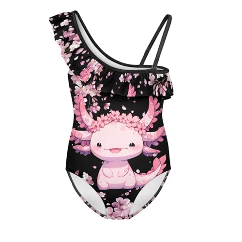Image of Ladybug Swimsuits for Girls 5-14 One Piece Bathing Suit Kids One Ruffle Shoulder Beach Sport Swimwear