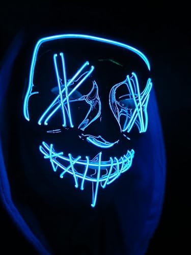 Stylex LED Halloween Mask Scary Light Up Mask Cosplay Fancy Dress Costume Carnival (Blue Crosses) - Image 4