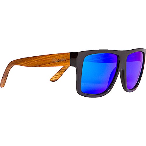 Woodies Zebra Wood Aviator Wrap Sunglasses with Polarized Lenses (Blue)