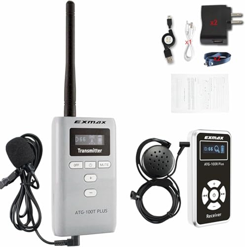 Sistema Inalámbrico para Guías Turísticos EXMAX ATG-100T PLUS, 195 MHz, 1 Transmisor + 1 Receptor, Micrófono para Interpretación Simultánea, Iglesias, Reuniones Silenciosas, Talleres, Escuelas y Edificios Municipales miniatura 1