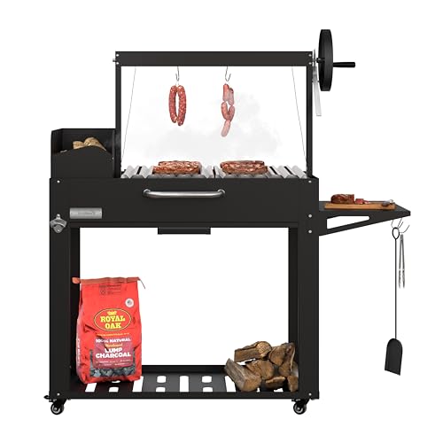 KoolMore 54 in. Charcoal BBQ Grill Santa Maria Argentine Outdoor Grill with Interchangeable V Grates Large Barbecue Grill for Outdoor Cooking Black
