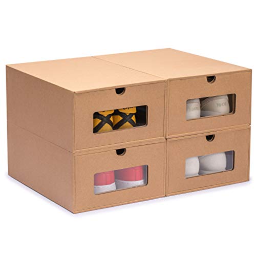 Nicely Neat Stackable Shoe Box Storage Organizer Case with Transparent Window - Men's Size, Set of 4