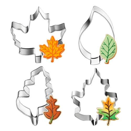 Ausstechformen Herbst Blätter Ahornblatt Plätzchen Ausstecher Set Edelstahl Plätzchenausstecher Eiche Blatt 4 Stück Blatt Formen Keksausstecher Cookie Cutter Geschenke für Backen Fondant Torten