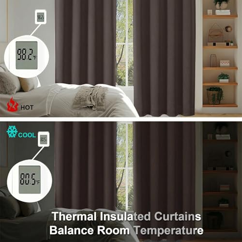 Image of Simplebrand Blackout Extra 10ft Curtains for Patio 120 Inches Long 2 Panels Set, Solid Thermal Insulated Energy Saving Rod Pocket Window Treatment Curtains Blackout Drapes, 50 inch Wx120 L, Chocolate
