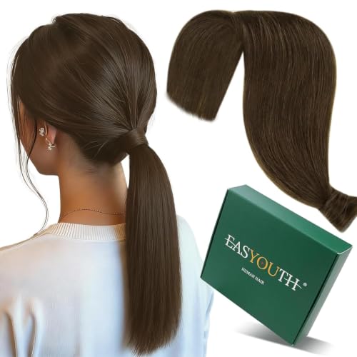 Image of Easyouth Human Hair Ponytail Extension, 14 Inch 70G, Medium Brown, Add Length and Volume, Hair Extensions Ponytail for Women Daily Work