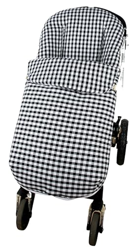 MODIN Saco Silla Paseo Universal Cuadro Vichy, Saco Carrito Bebe, Desmontable con Cremallera, Algodón, Transpirable (Negro Tela)