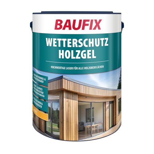 BAUFIX Wetterschutz-Holzgel kiefer, seidenglänzend, 5 Liter, Holzlasur, tropfgehemmte Holzlasur, für alle Holzarten, witterungsbeständig