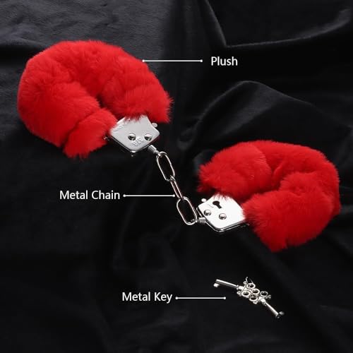 Image of Kids Toy Handcuffs with Fluffy Cover - Safe Pretend Play Metal Handcuffs with Keys - Soft Plush Covering for Police Role Play & Fancy Dress