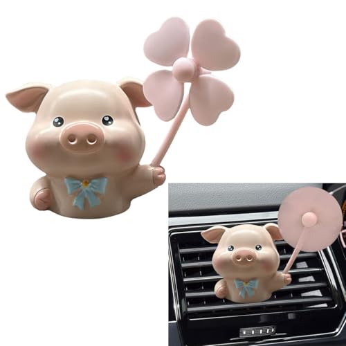 Image of Cute Pig Car Air Vent Clips, Rotating Windmill Car Air Conditioner Outlet Clip, Animal Car Dashboard Air Vent Trim Clip, Auto Interior Decoration Accessories (Pig)