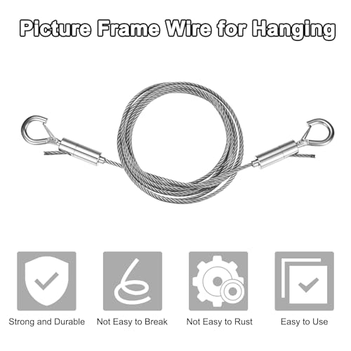Image of M METERXITY 1-Pack Adjustable Picture Hanging Wire Kit, 2mx3mm Mirror Hanging Wire, Holds Up to 661lbs(300kg) 6.6FT Picture Frame Wire for Billboards /Basket /Flowerpot