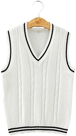 Men Women Knitted Cotton V-Neck Vest JK Uniform Pullover Sleeveless Sweater School Cardigan