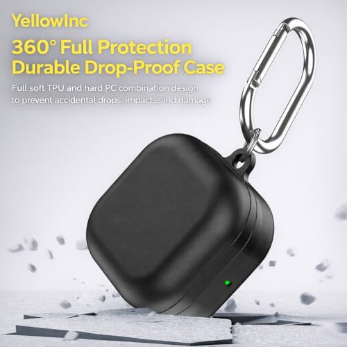 Image of YellowInc Suede Leather Texture Case Cover for Samsung Galaxy Buds 4 and 4 Pro with Heavy Duty Carabiner (Black, Leather Suede)