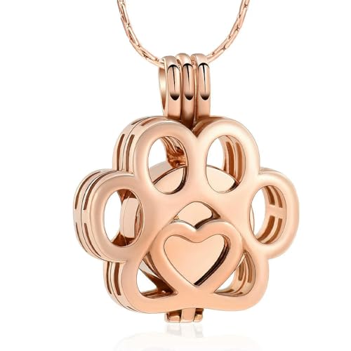 GMLRTOSPT Collar de urna con Forma de Pata grabada y Colgante de Maceta de Acero Inoxidable para Cenizas de Mascotas, joyería Conmemorativa de cremación - Oro Rosa