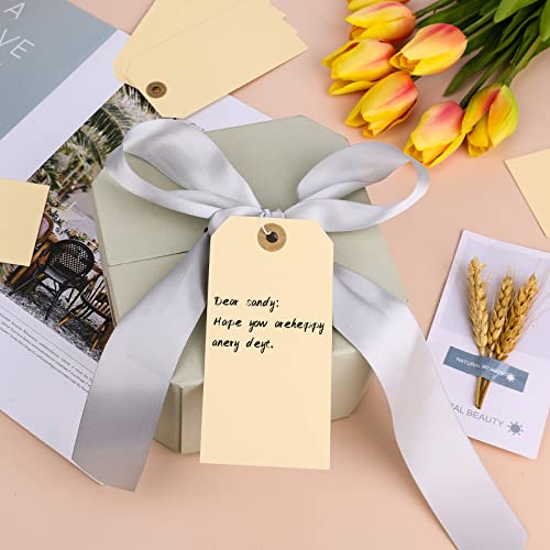 SAVITA 120 Stück Manila Tags, Vintage Hangtags Blank Kraftpapier Etiketten Tags Manila Hang Tags mit Elastischer Schnur für Kleidung, Weinflaschen, Transport