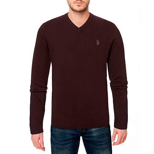 U.S. Polo Assn. Men's Solid V-Neck Long-Sleeve Sweater (XL, Burgundy)