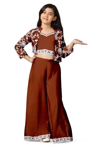 Image of Fashion Dream Girl's Silk Blend Ethnic Top and Palazzo Set |Kids Salwar Suit Set|Indo Western Set