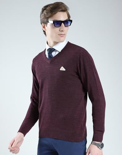 Image of Monte Carlo Men's Regular Fit Pullover | Solid V Neck Style | Full Sleeves Pull On | Warm & Stylish Winter Fashion Sweater | Winter Sweater for Men's
