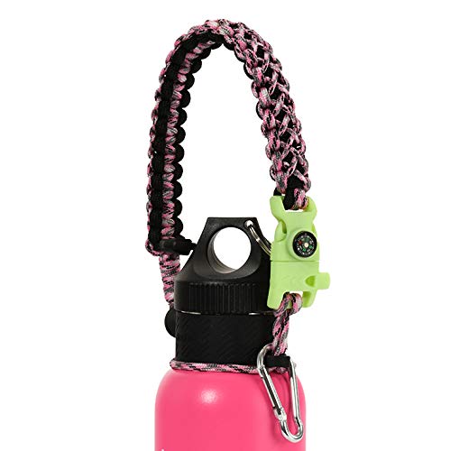 QeeCord 2.0 Paracord Handle for Hydroflask 2.0 Wide & Standard Mouth Water Bottles Strap Carrier with New Safety Ring Holder, 12oz - 64oz