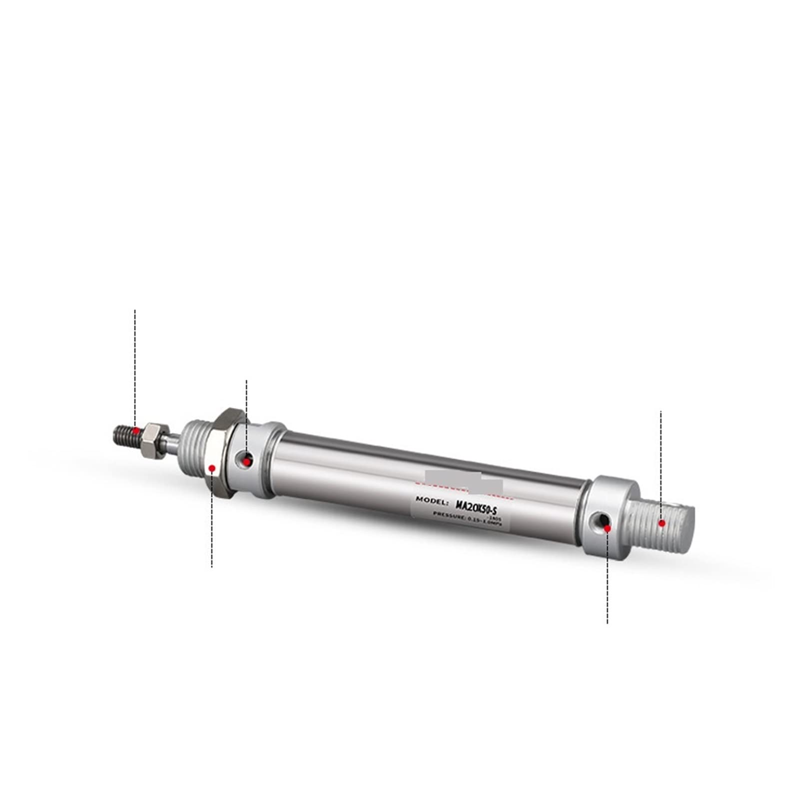 Ma Mini -Zylinder aus Edelstahl 20 * 25/50/75/100/125/150/200/250/300 -S-ca Pneumatischer Luftzylinder mit doppelwirkender Aluminium,Robuste Antriebskomponente(MA20*200-S)