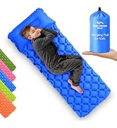 Kids Sleeping Pad for Camping and Sleepovers with Pillow, Inflatable Camping Mattress for Backpac...