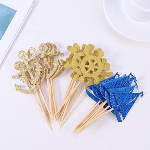 Zerodeko Picaretas de Bolo de Navio Cupcake Topper Tema Náutico Veleiro Enfeites de Bolo de Aniversá