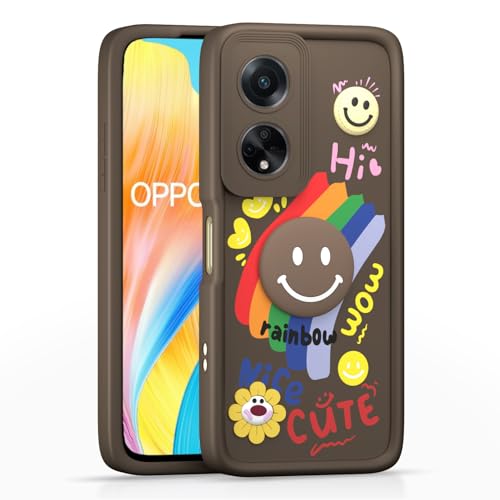 Image of Pikkme Back Cover for Oppo F23 5G | Soft Silicone| Cute Rainbow Smile & 3D Cartoon Flower Design | Shockproof Raised Camera Protection Bumper Case (Brown)