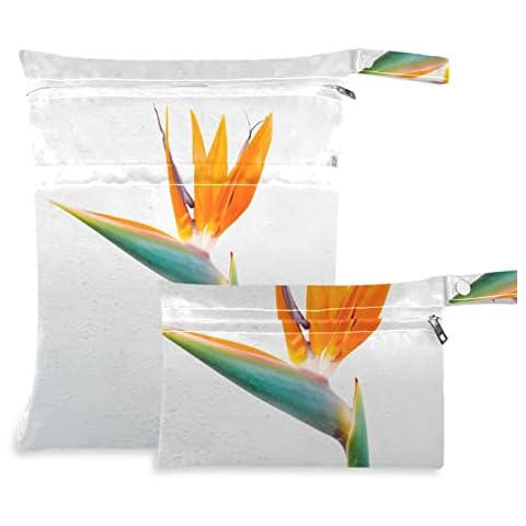 JUMBEAR Orange Birds of Paradise Flower Wet Dry Bags Sets Waterproof Reusable Travel Beach Baby Cloth Diaper Wet Dry Bags Organizer with Two Zippered Pockets for Swimsuit and Gym 2PCS Cover