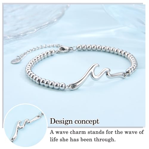 Birthday Gifts for Women Her, Cool Wave Bracelet Gifts for 30th-80th Birthday Woman Mom Wife Grandma Daughter Best Friend with Happy Birthday Card2