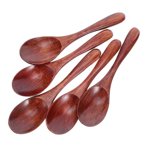 OFFIGAM 5個日式木製長柄スプーン 滑らかな漆塗り仕上げで蜂蜜 コーヒー 砂糖の調味に 多用途の小型サービングスプーンとしてデザートやア