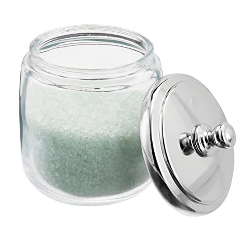Mdesign Small Apothecary Organizer Canister Jars - Glass Containers With Steel Lid For Bathroom, Organization Holder For Vanity, Counter, Hamill Collection - 2 Pack - Clear/Chrome #TOP4