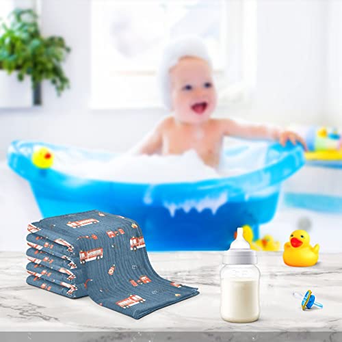 Image of vvfelixl Firefighters Pattern Baby Burp Cloths, Baby Muslin Washcloths for Boys Girls, Cotton Baby Face Towel for Newborn Infants Soft and Absorbent 11.8 X 11.8 in, 5 Pack Blue