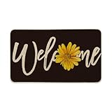 Artoid Mode Black Sunflower Welcome Summer Home Decor Low-Profile Switch Rug Door Mat for Indoor Outdoor 17x29 Inch
